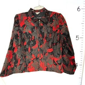 Vintage Christopher & Banks Red Floral Lined Tapestry Full Zip Jacket Women XL‎